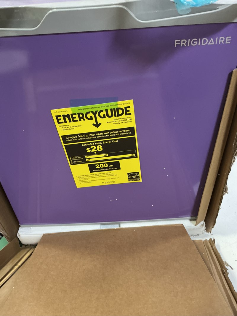 Condition photo showing Good Condition for Frigidaire EFR115-PURPLE 1.6 Cu Ft Compact Fridge for Office, Dorm Room, Mancave or RV, Purple