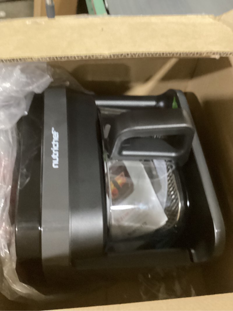 Condition photo showing As Is for Nutrichef 5.8 Quart Air Fryer | 8-1 Preset Cook Modes | Transparent Fry Bowl for Best Cooking Results | Cook Shrimp, Steak, Fries, Wings, Chicken & More | Precise Temperature Control & Time | Grey