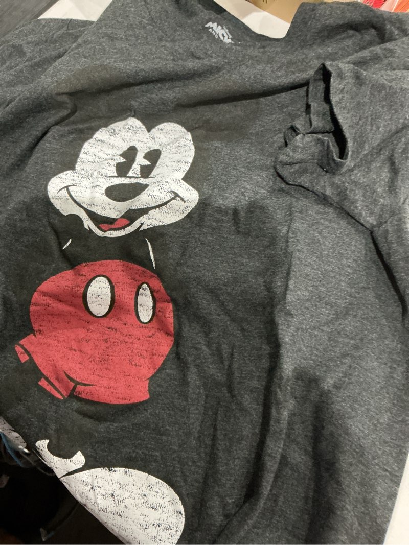 Condition photo showing Good Condition for disney men's full size mickey mouse distressed look t-shirt large char htr
