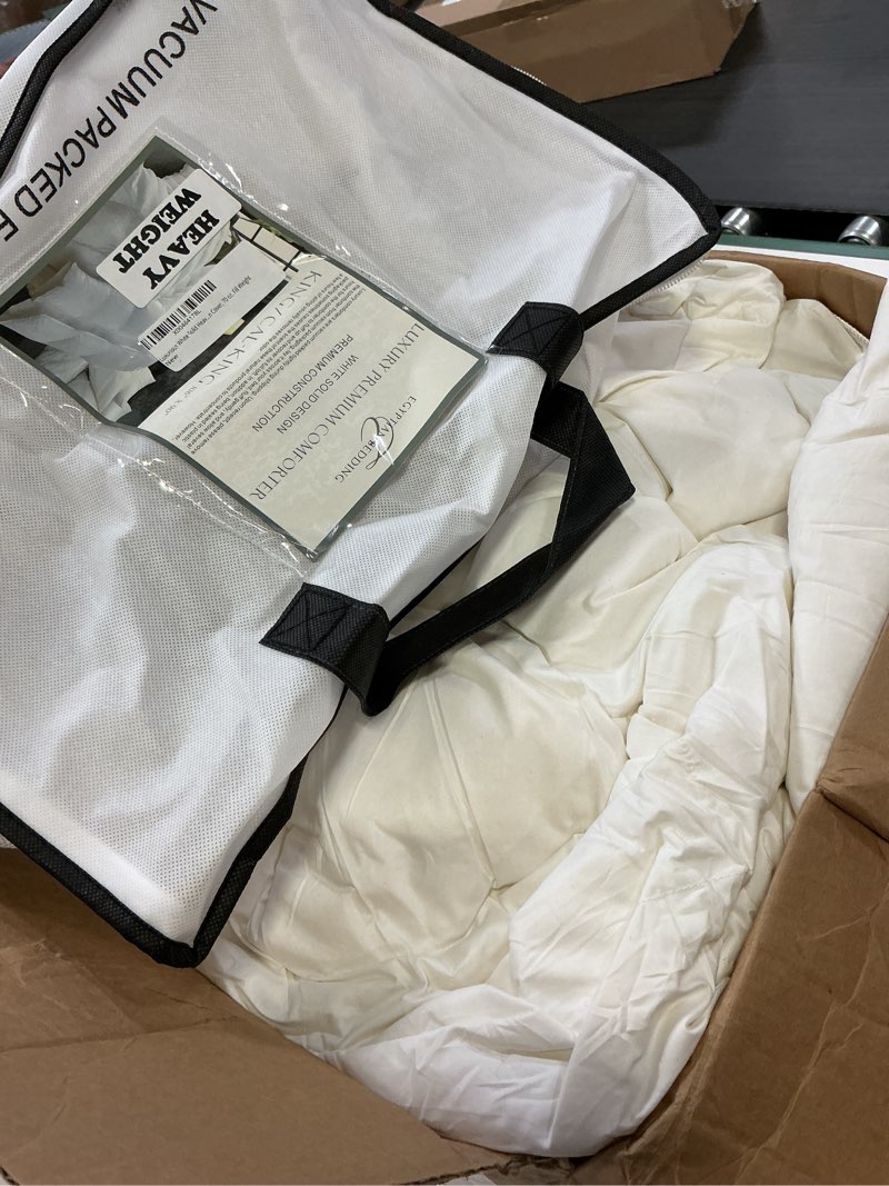 Condition photo showing Good Condition for elnido queen® feather comforter king size, filled with feather and downfiber, luxurious fluffy hotel style white bedding comforter, 100% cotton duvet insert medium warmth for all season, 106x90 inch white king