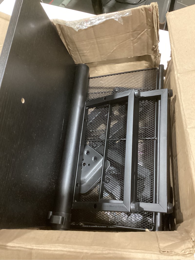 Condition photo showing As Is for dual monitor stand with desk organizer, heavy duty vesa dual monitor arm mount for 13?-27? computer screens, free-standing monitor arms for home office/gaming, adjustable height angle, loads 20lbs/arm