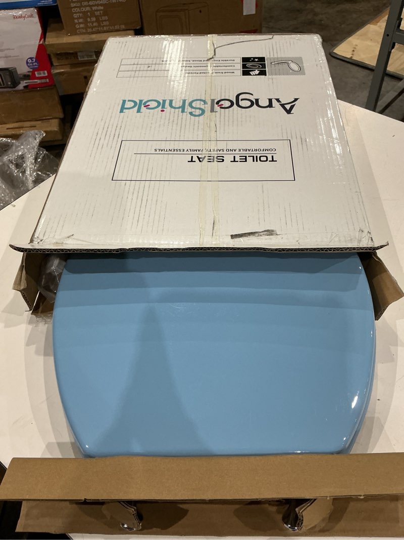 Condition photo showing Good Condition for blue elongated toilet seat natural wood toilet seat with zinc alloy hinges, easy to install also easy to clean, scratch resistant toilet seat by angol shiold (elongated, blue) elongated blue