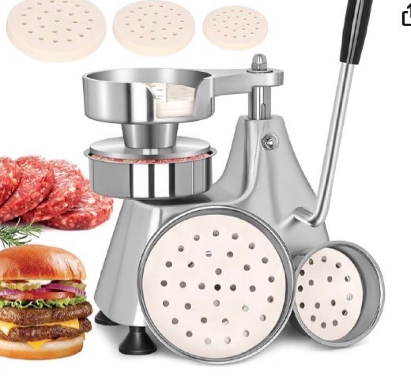 LLNC 3-in-1 Commercial Burger Patty Maker Machine, 4/5/6-inch Stainless Steel Heavy Duty Hamburger P