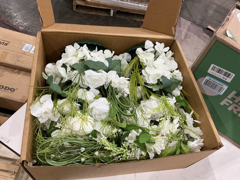 Condition photo showing New/Like New for ling's moment 41.0" tall free-standing wedding aisle artificial flowers for ceremony decor, 2pcs white walkway floral chair markers, faux rose altar arch arrangement spring decorations outdoor wht-white & lily & olive 41" tall x 22" cross