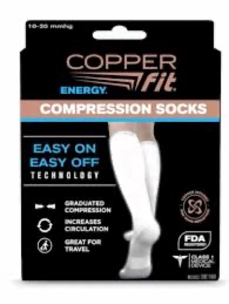 copper fit® energy compression socks | easy on/off | for men & women | white l/xl