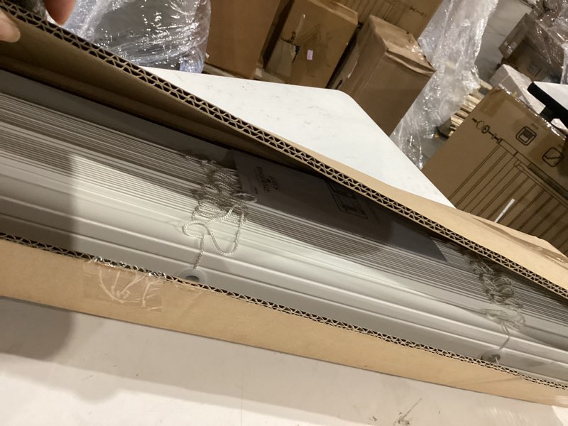 Condition photo showing Good Condition for lotus & windoware cordless, 2 inch faux wood blind, 34.5" wide x 60" long, window blinds, blinds & shades, blinds for indoor windows, embossed, bright white