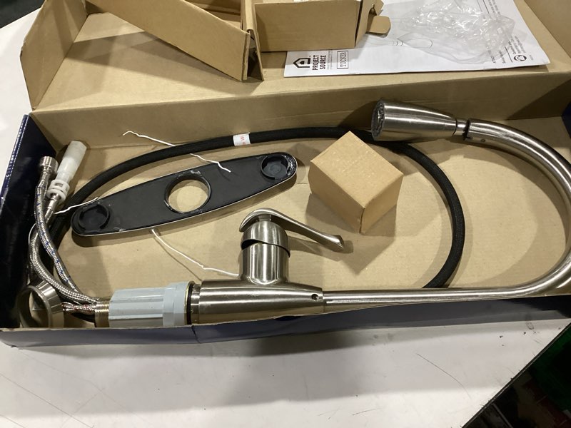 Condition photo showing As Is for Project Source Tucker Stainless steel Single Handle Deck-mount Pull-down Kitchen Faucet with Sprayer (Includes Deck Plate)