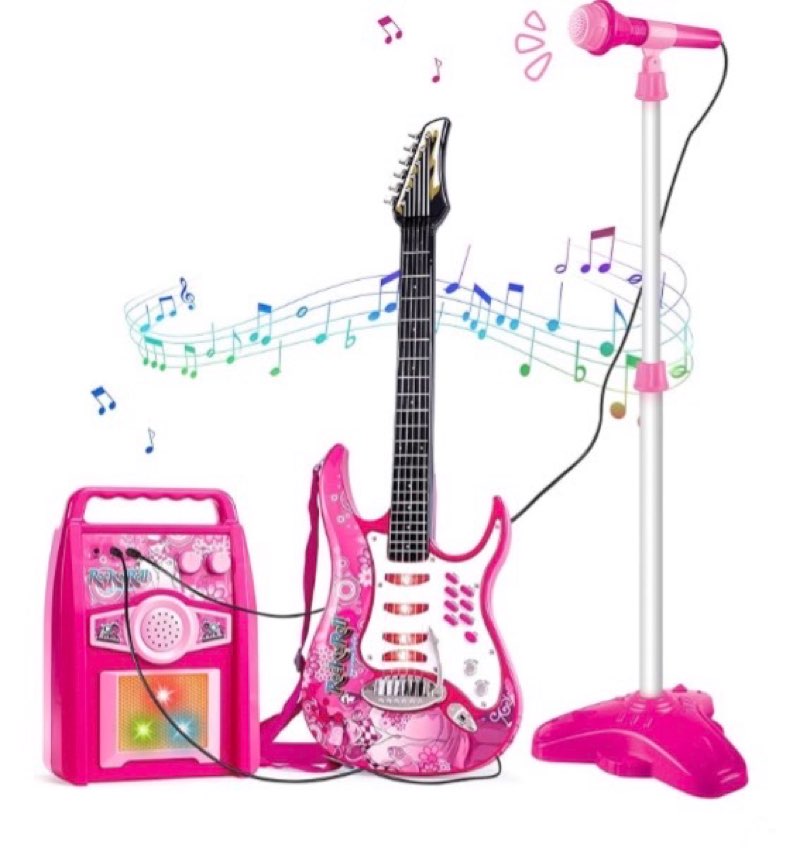 deao musical guitar play set,adjustable height microphone,amplifier set with stand,music light karaoke music toys birthday for kids boys girls