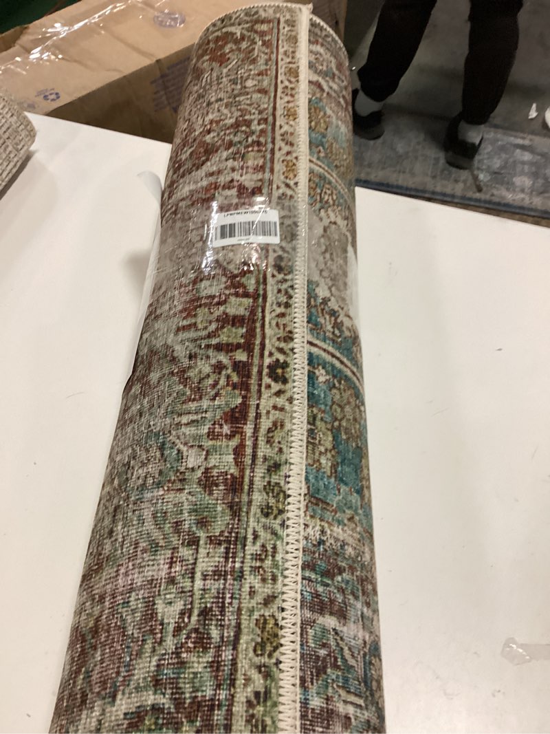 Condition photo showing As Is for Loloi Layla Collection LAY-04 Ocean/Rust 2'-6" x 12'-0" .13" Thick Runner Rug, Soft, Durable, Vintage Inspired, Distressed, Low Pile, Non-Shedding, Easy Clean, Printed, Living Room Rug 2'6" x 12' (Rectangular) Ocean / Rust