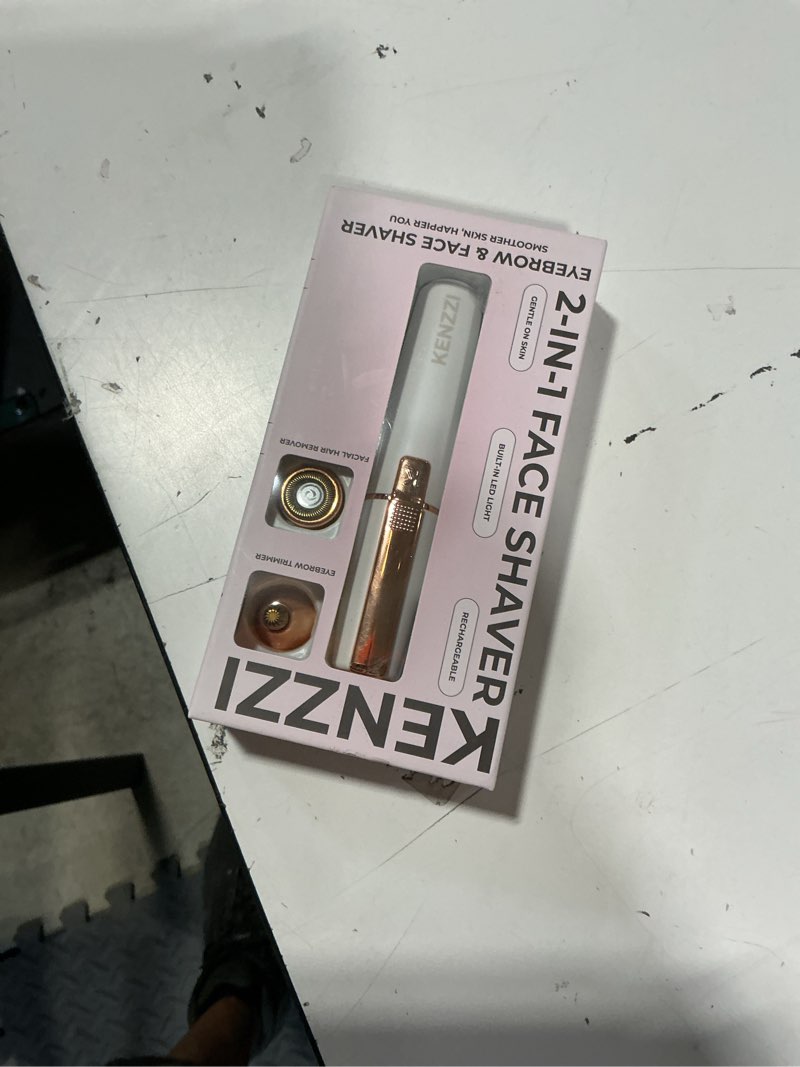 Condition photo showing New/Like New for kenzzi 2-in-1 rechargeable women’s face electric shaver and facial hair remover with eyebrow trimmer, white and rose gold