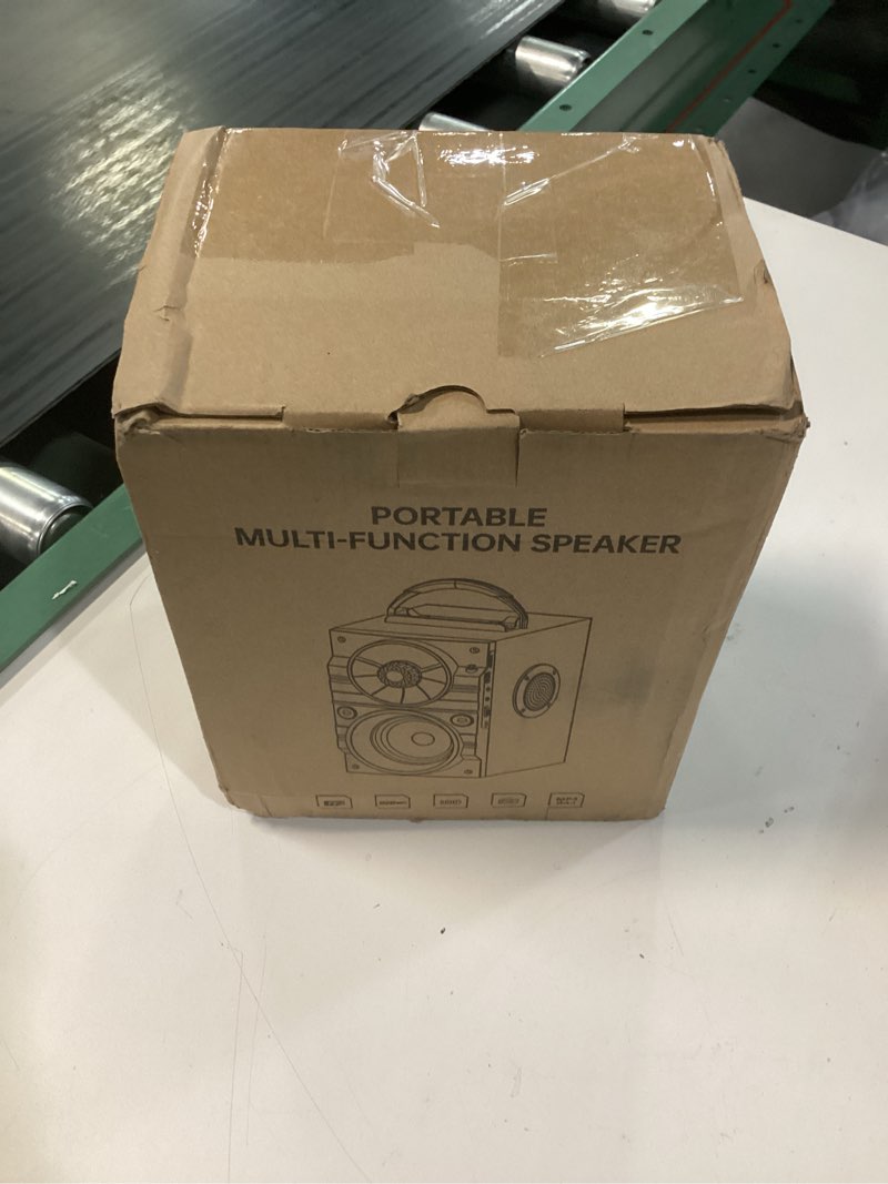 Condition photo showing New/Like New for portable big bluetooth speakers with light, wireless with subwoofer, fm radio, led lights, eq, booming bass, bluetooth 4.2 stereo loud outdoor/indoor retro, for home, camping, travel, black