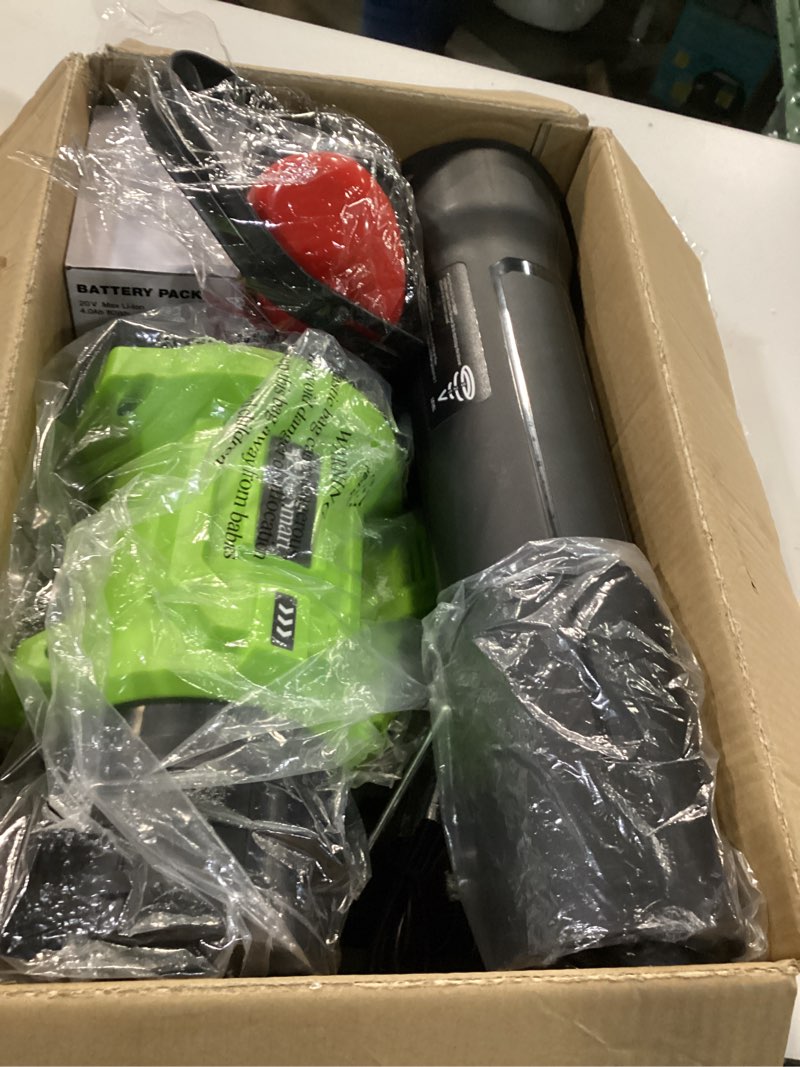 Condition photo showing Good Condition for cordless leaf blower 2x4000mah battery powered electric leaf blower with noise-reduction earmuffs, 165 mph 650 cfm garden tools for lawn care, yard, patio, garage green 4.0ah