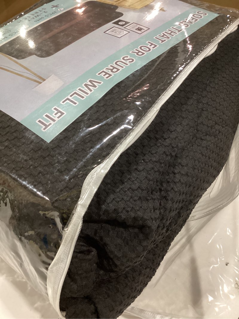 Condition photo showing Good Condition for fancy linen 3pc slipcover set furniture cover -spandex- set includes sofa and love-seat and chair solid black new