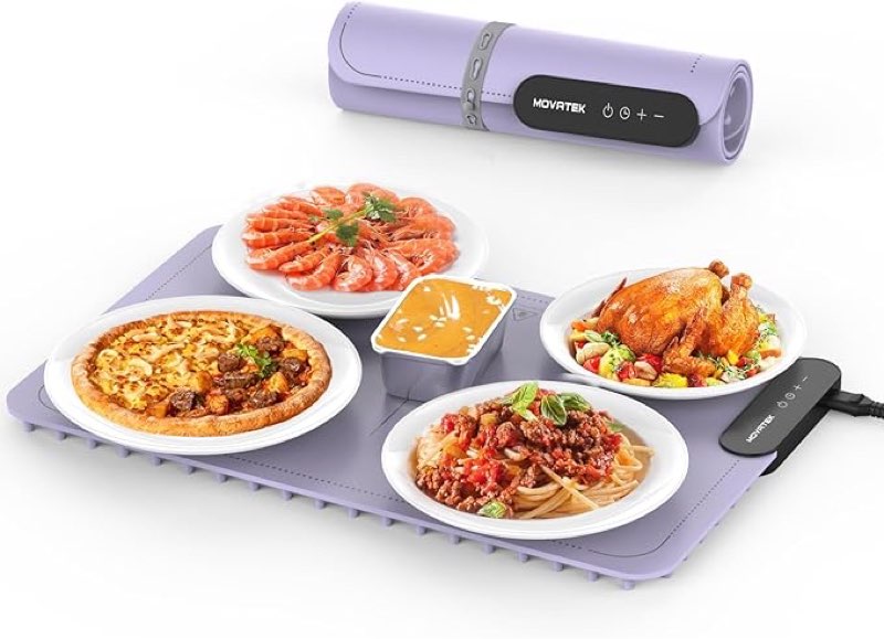 Electric Food Warming Mat with 9 Temperature Settings, Quick Heating Pad, Auto-Off Timer, Portable S