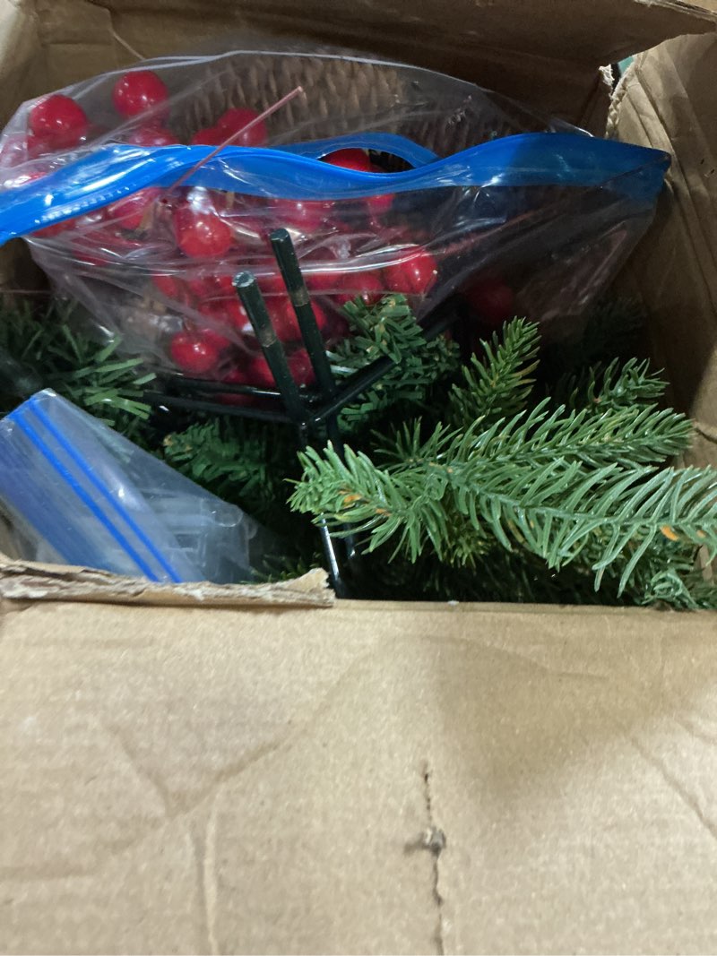 Condition photo showing Good Condition for XmasExp Set of 2 Outdoor Christmas Tree with Lights Small Planter Bushes Battery Operated Artifical Urn Filler Outside Christmas Decorations for Front Porch,Yard,Pathway Dark Green