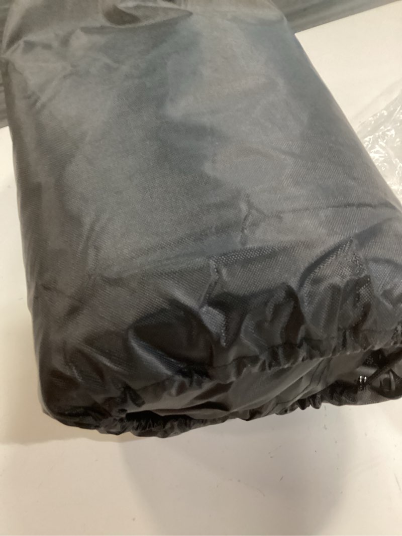 Condition photo showing As Is for rectangular pool cover for inflatable pool, fits blow up pool size 120" l x 72" w, built-in elastic band and extra buckle to prevent slipping, 10' x 6' rectangle above ground swimming pool cover 120" l x 72" x 20''