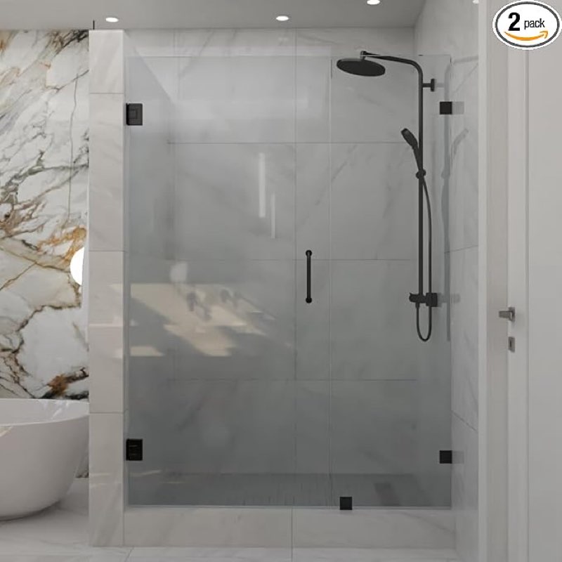 Custom Cut to Size Glass Shower Door 3/8''(10mm) Thick Frameless Glass Shower Door & Fixed Panel with Hardware Install Ready (Swing Door & Panel)