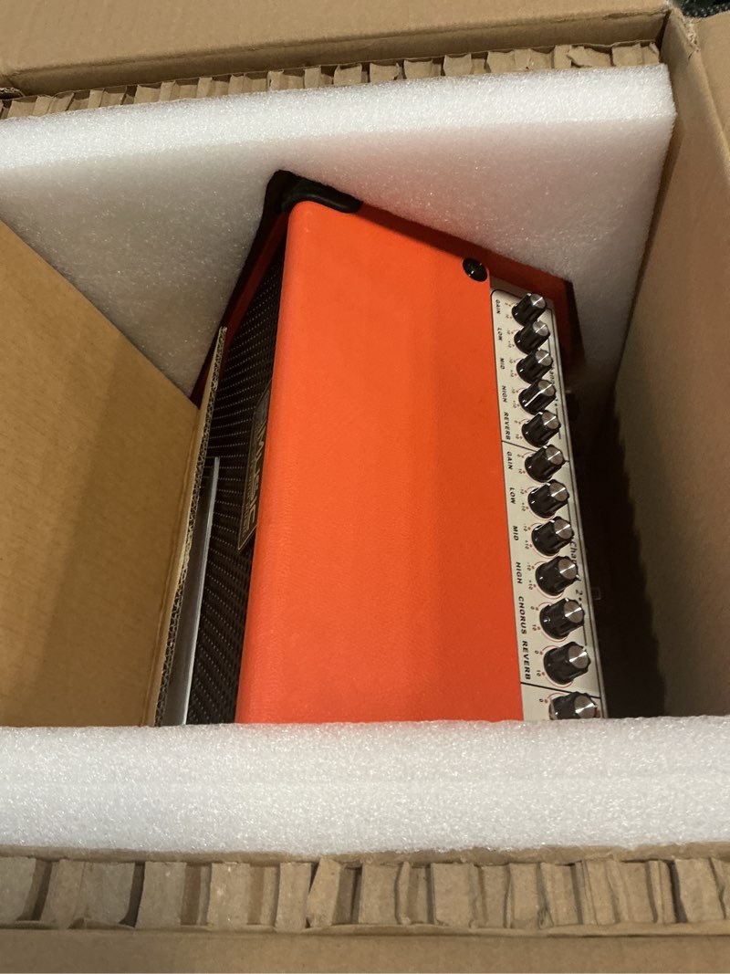 Condition photo showing Good Condition for (( missing charger))coolmusic bp80 battery powered acoustic guitar amplifier- portable bluetooth speaker 100w, 6 inputs,3 band eq,orange