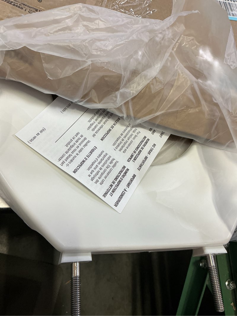 Condition photo showing As Is for church 255ssc commercial open front plastic toilet seat, heavy duty industrial slow close seat without lid, made in usa, elongated, white slow close hinge
