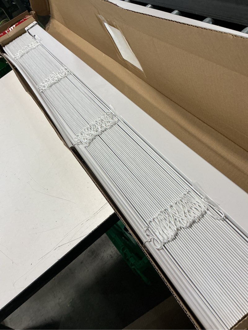 Condition photo showing Good Condition for allen + roth trim at home 2-in slat width 43-in x 64-in cordless white faux wood room darkening horizontal blinds