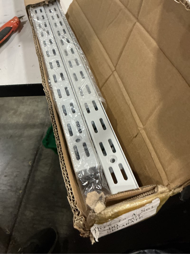 Condition photo showing New/Like New for 6 Pcs Dual Track Upright Wall Shelving System Heavy Duty Support System Twin Slot Shelf Rail Shelf Standards for Pantries Linen Closets Laundry Rooms(White,47.5 Inch) 47.5 Inch White