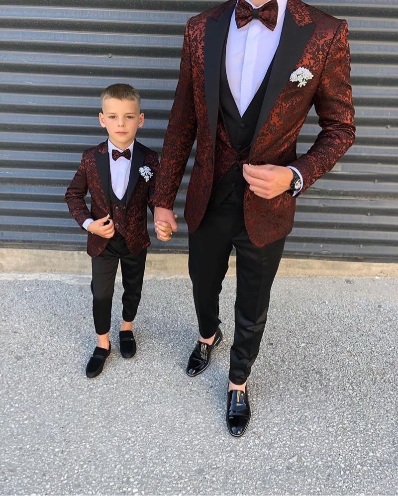 cloudcloth boys' slim-fit sparkle tuxedo suit with satin lapel, burgundy