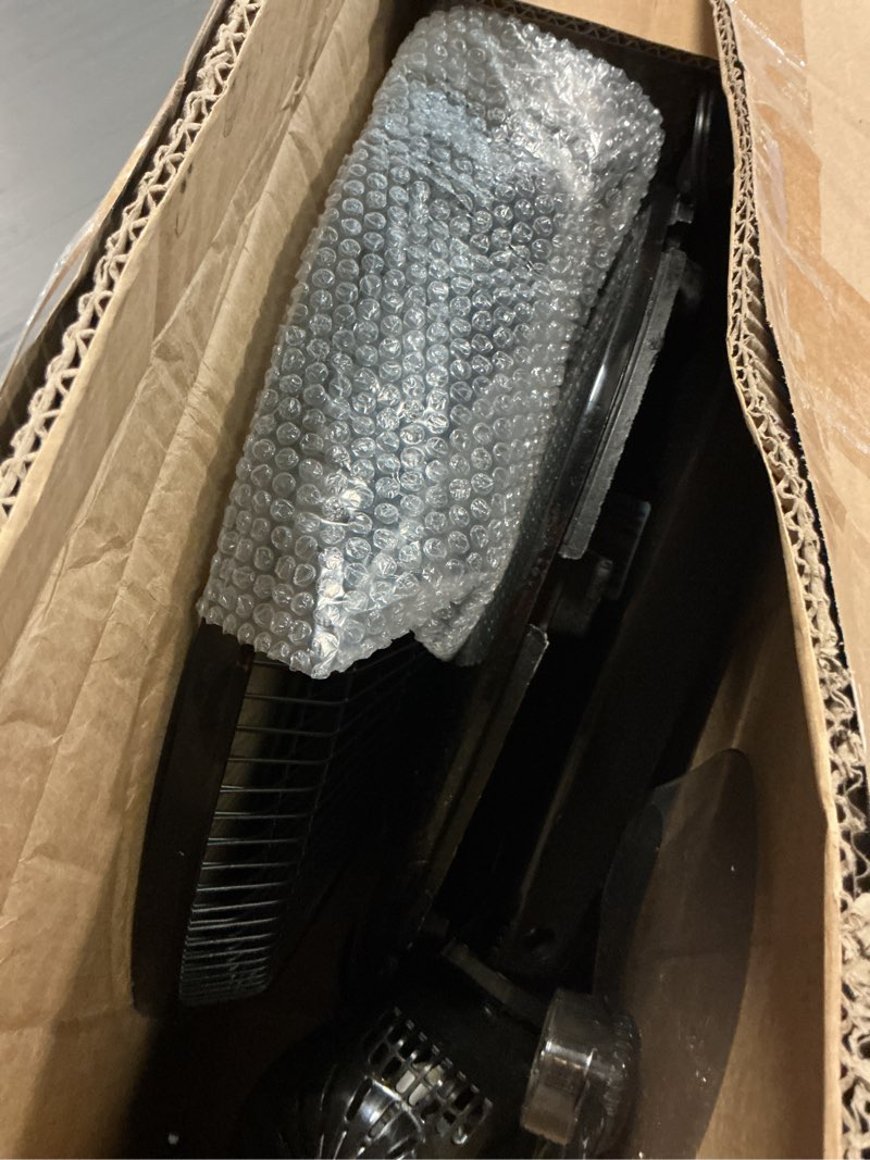 Condition photo showing Good Condition for amazon basics 16" pedestal fan with remote, floor fan, standing fan for bedroom, living room, office, with 3 speeds, 3 modes, timer, dual-layered blades, adjustable height, tilt head, 60w, black 3-speed, ac motor