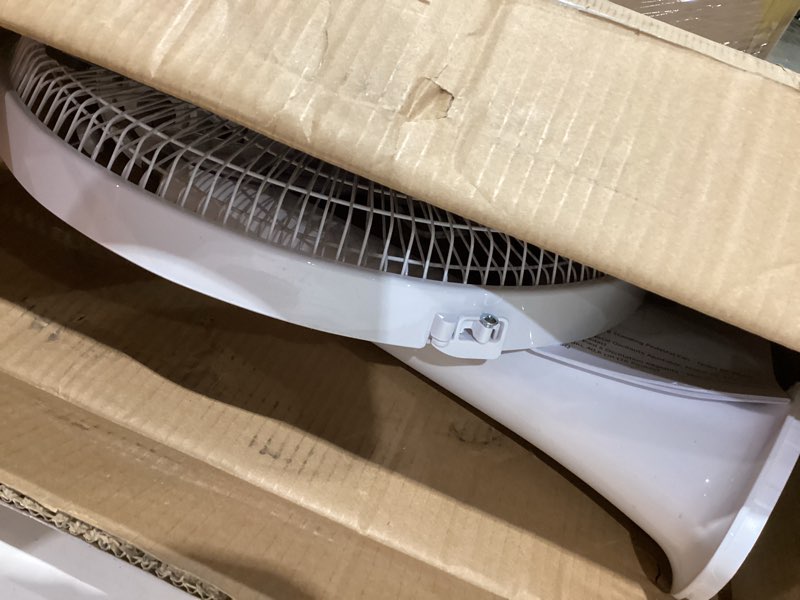 Condition photo showing Good Condition for amazon basics 16-inch quiet dc motor standing floor fan for bedroom, 12 speed with remote, 3 breeze modes, adjustable height, dual-layered blades, timer, energy efficient (28w), white 12-speed, dc motor