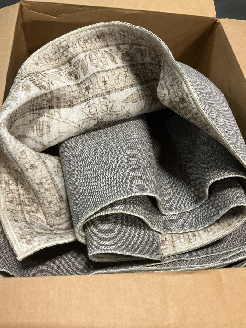 Condition photo showing As Is for Machine Washable Rugs for Living Room: 8x10 Area Rugs for Bedroom Boho Vintage Rugs Stain Resistant Non Slip Low Pile Soft Lightweight Carpet for Kitchen Dining Room Farmhouse Nursery Kids Room 8' x 10' (Rectangular) Beige and Brown