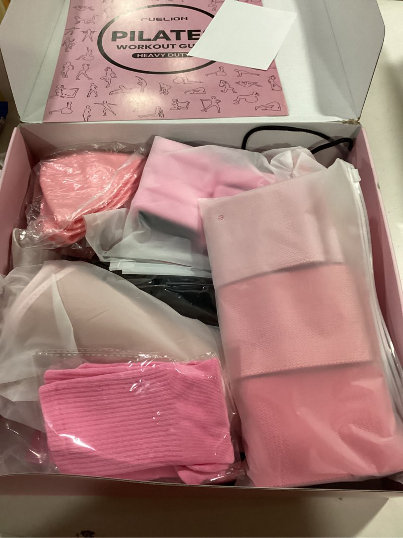 Condition photo showing New/Like New for Pilates Ring Set, Magic Circle Yoga Ring, Pilates Ball, Adjustable Ankle Wrist Weights, Resistance Bands, Mini Ball, Pilates Starter Kit for Strength, Workout Guide Included Small-Basic Pink