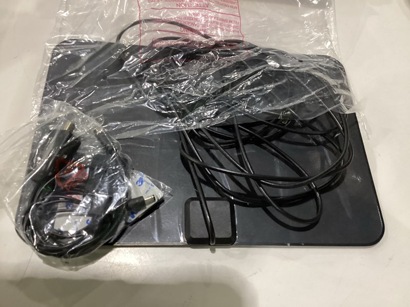 Condition photo showing As Is for tv antenna indoor, digital amplified indoor hdtv antenna, 1080p vhf uhf television local channels detachable signal amplifier and 16.5ft long coax cable black