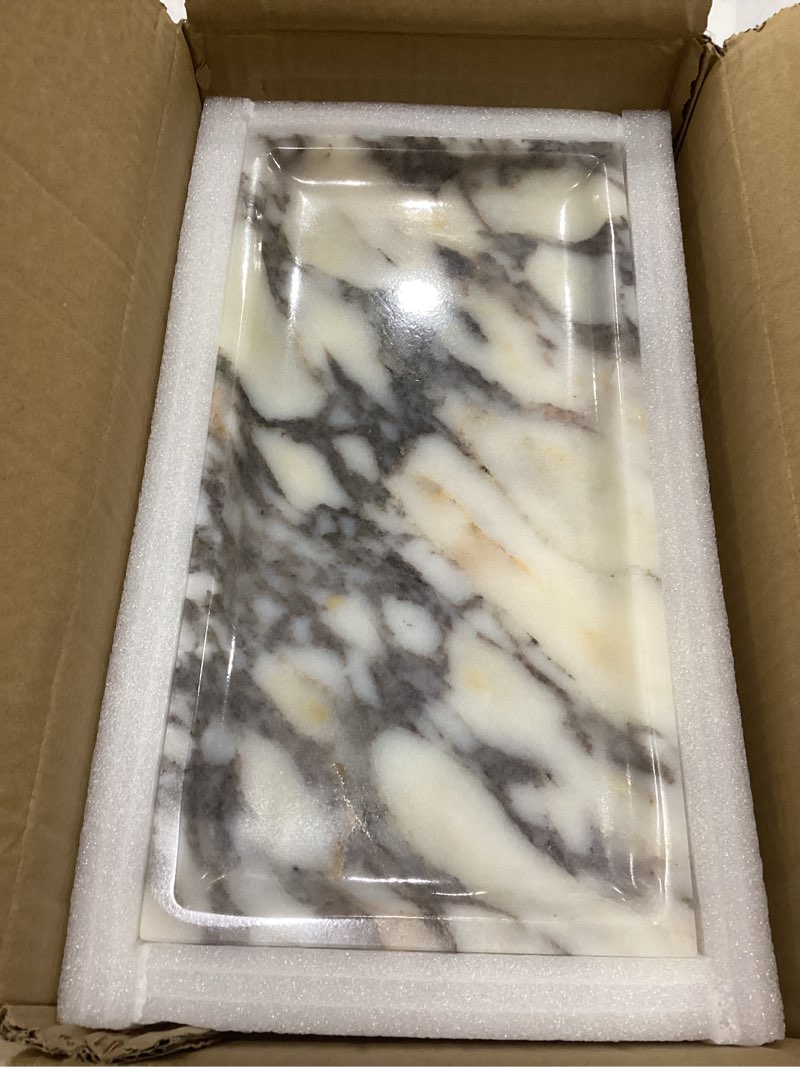Condition photo showing New/Like New for duanyan natural marble tray, coffee table, food, fruit, paper cup, cake display, coffee bar, family gatherings, seasonal holiday decoration tray(viola-rectangle-11 x5 x0.7) calacatta viola rectangular