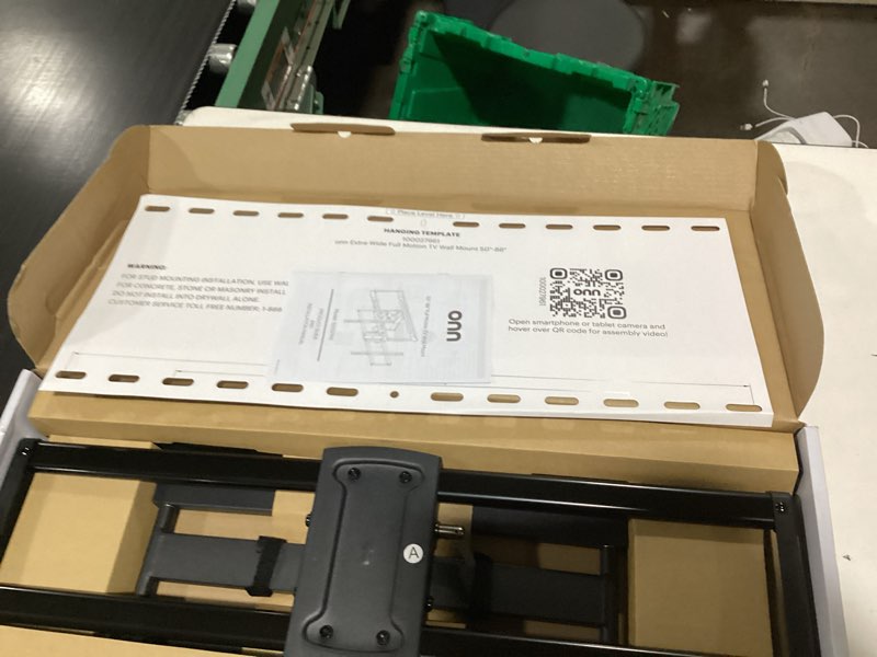 Condition photo showing New/Like New for onn full motion tv wall mount for 50" to 86" tvs, ul listed, swivel ±45°, up to +15/-15°tilting