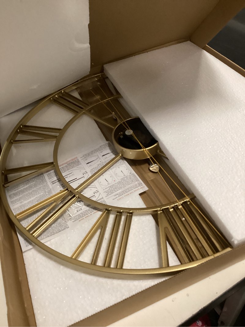 Condition photo showing New/Like New for Wall Clock Large Gold Clocks 20 Inch, Silent Non-Ticking Battery-Operated Modern Metal Round Wall Clock Decorative for Living Room, Kitchen, Mantel - Roman Numerals Gold Roman Number 20 Inch