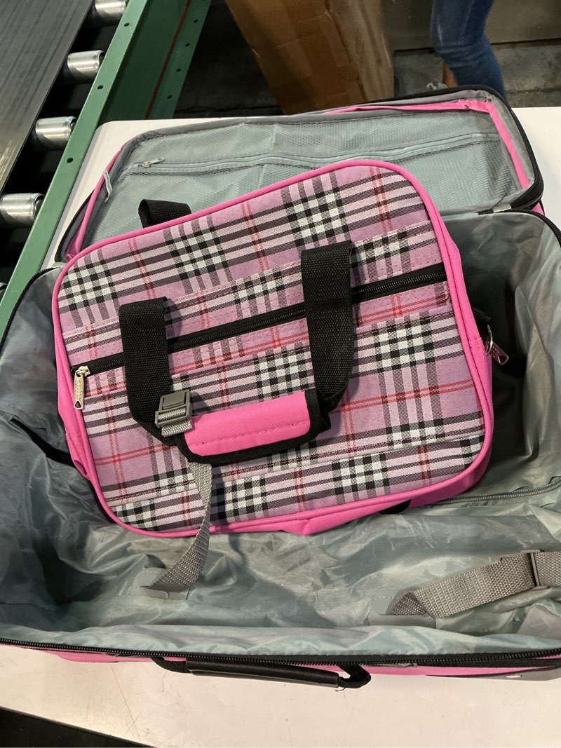 Condition photo showing Good Condition for rockland fashion softside upright luggage set,expandable,lightweight,telescopic handle,wheel, pink cross, 2-piece set (14/19)