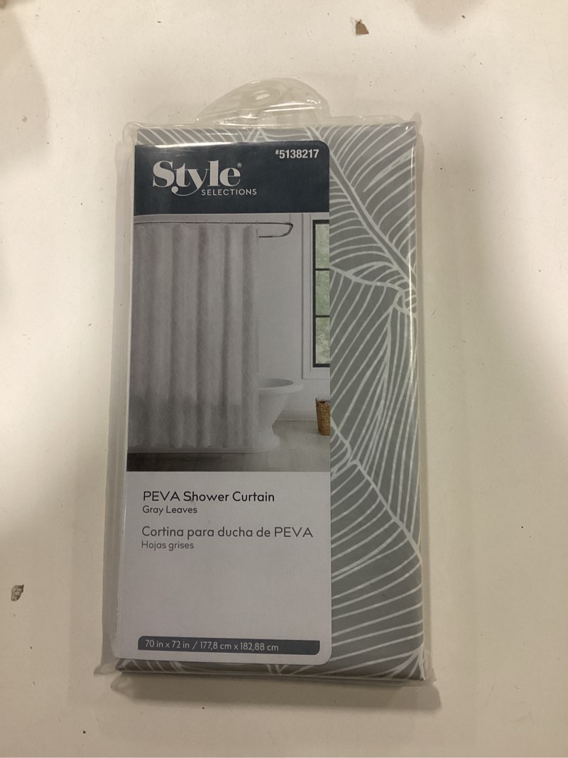 Condition photo showing New/Like New for Style Selections 70.0-in W x 72-in L Gray Floral Mildew Resistant EVA/PEVA Shower curtain