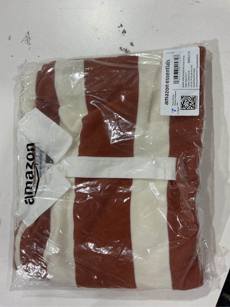 Amazon Essentials Men's Rugby Sweater, Chestnut Brown Stripe, X-Small