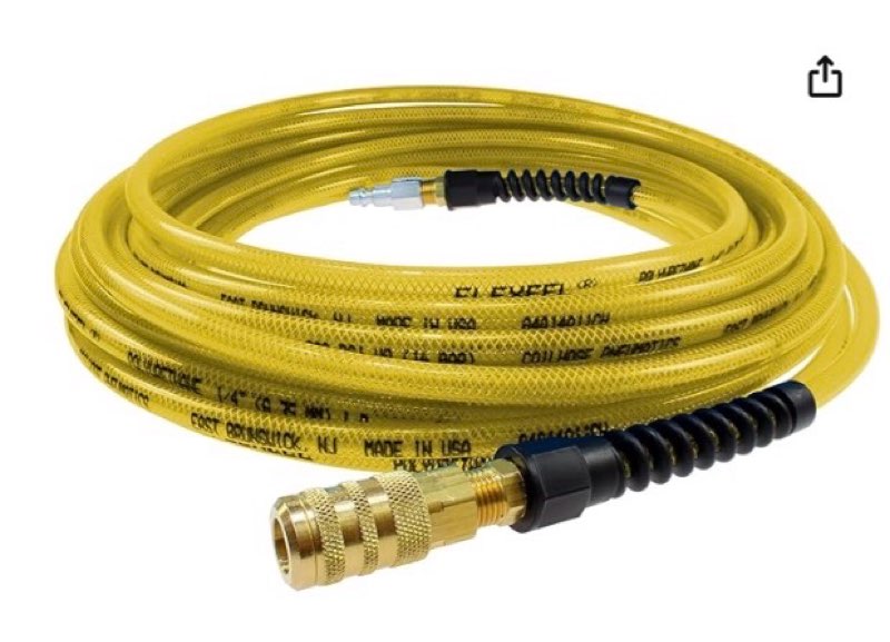Coilhose Pneumatics PFE4025TYS15X Flexeel Reinforced Polyurethane Air Hose, 1/4" ID, 25' Length with 1/4" Industrial Coupler & Connector, Transparent Yellow 1/4" X 25 Feet Yellow