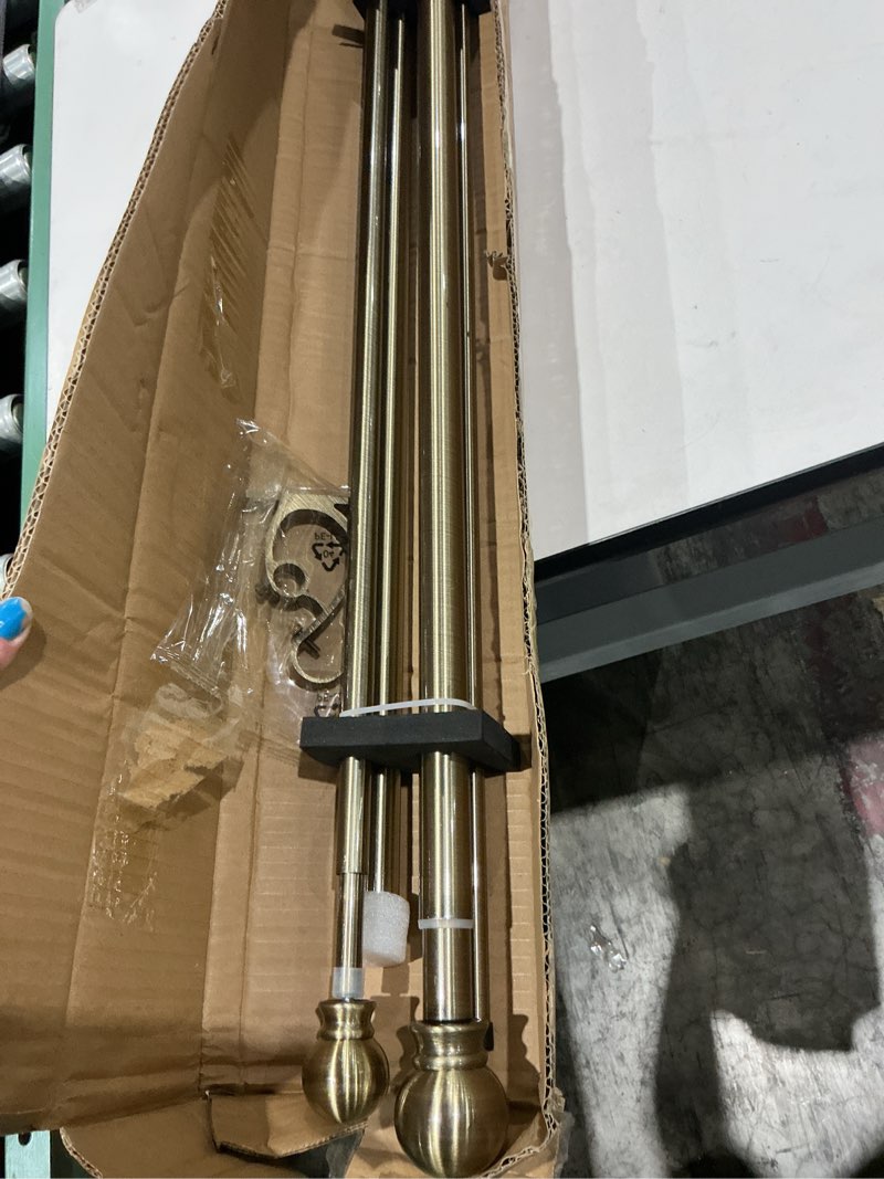 Condition photo showing New/Like New for antique bronze double curtain rods 72-144 inch,1’’front and 5/8’’back double drapery rod with small round ball and aluminum brackets, adjustable dual window rod for sheer/blackout curtains 72-144" antique bronze