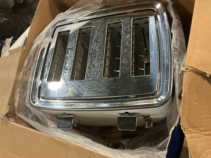 Condition photo showing As Is for GE 4 Slice Toaster | Extra Wide Slots for Bagels, Breads, Waffles & More | 7 Shade Options | Countertop Kitchen Essentials | 1500 watt, White 4-Slice White