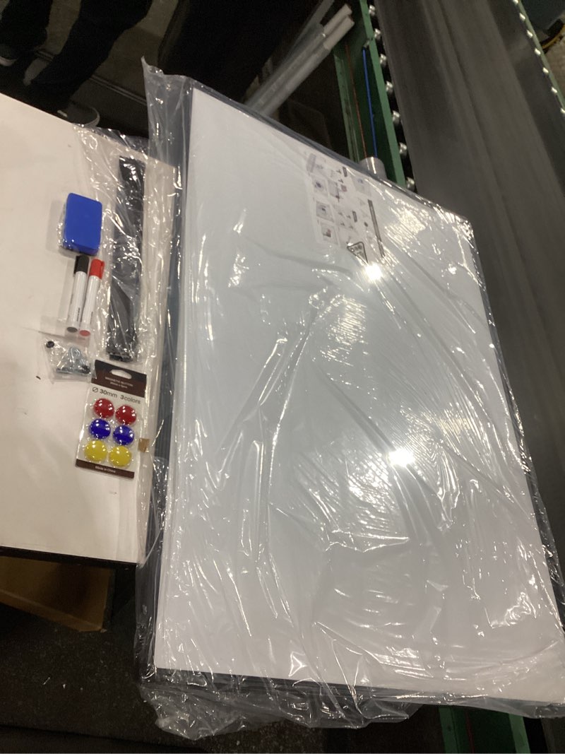 Condition photo showing Good Condition for magnetic dry erase whiteboard - 46 x 33 inch white board - 4 x 3 large wall-mounted board with black aluminum frame, 1 magnetic eraser, 2 pen, detachable marker tray, 6 magnets black frame 46"x33"