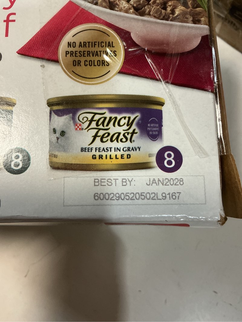 Condition photo showing New/Like New for purina fancy feast grilled wet cat food poultry and beef collection wet cat food variety pack - (pack of 24) 3 oz. cans