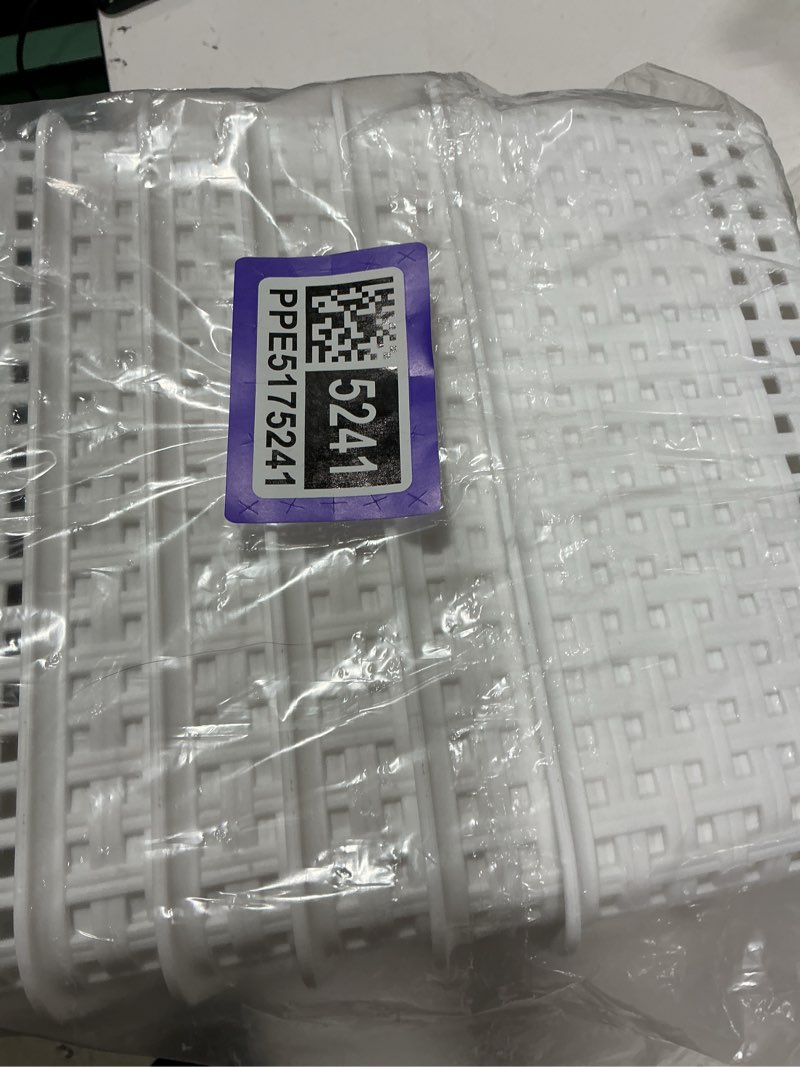 Condition photo showing New/Like New for wyt woven plastic storage baskets, 6 pack white weave bins organizer, 10.1" x 7.55" x 4.1" 6-pack white
