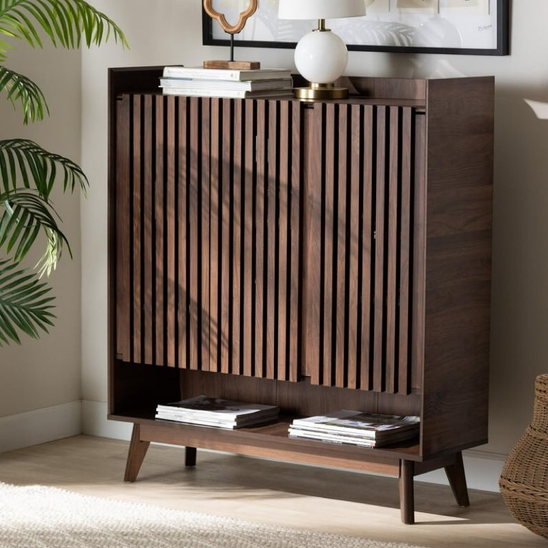Baxton Studio Delaire Mid-Century Modern Walnut Brown Finished Wood Shoe Cabinet (Incomplete, Box 2/2 