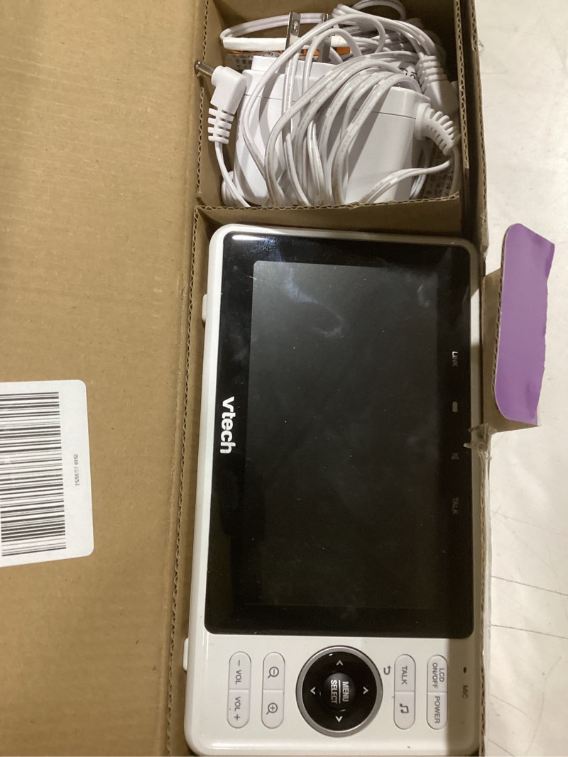 Condition photo showing As Is for vtech 2-cameras smart wifi baby monitor with 1080p fhd camera and 5" hd ips screen, free app with motion video, sound/motion detection and notifications, split-screen, pan-tilt-zoom: vm901-2hd