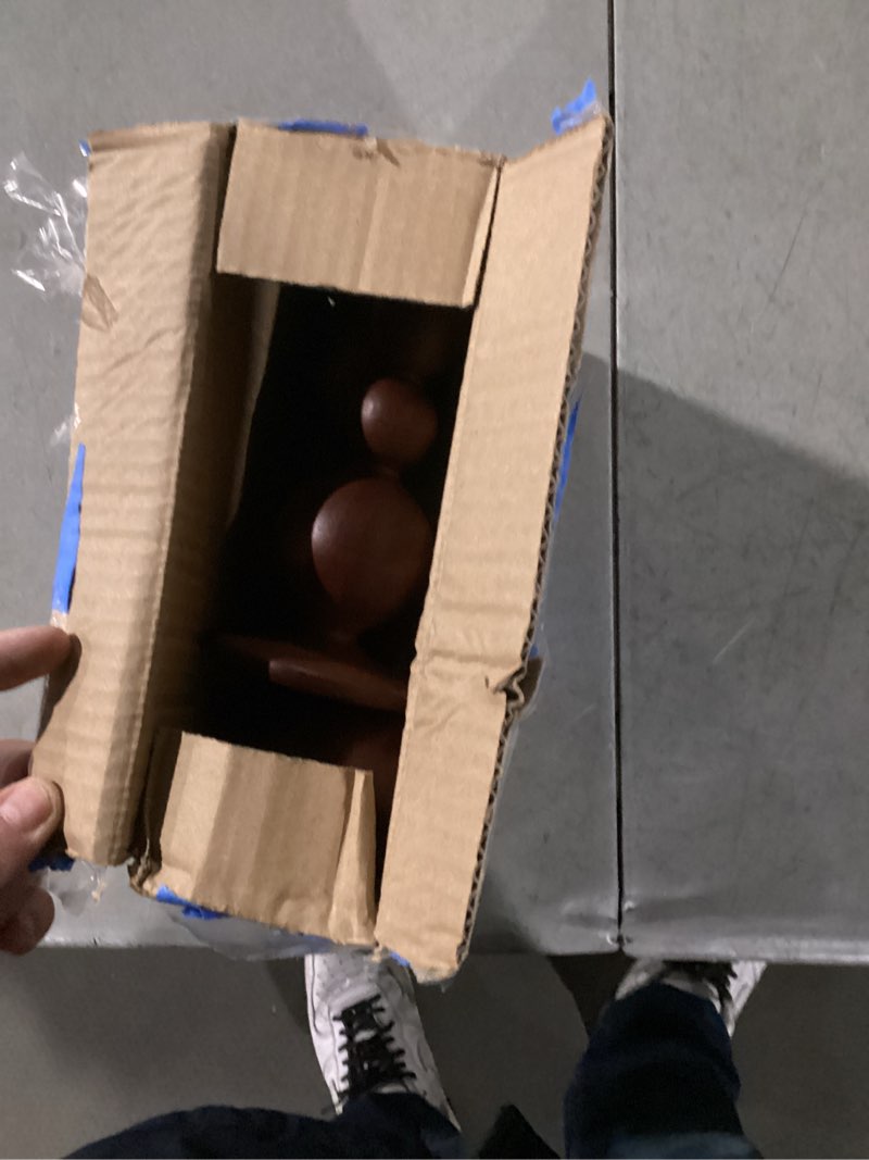 Condition photo showing As Is for NUPTIO Candlestick Holders for Home Decor: Set of 3 Wood Taper Candle Holders for Thanksgiving Table Centerpieces - Mid Century Modern Caramel Brown