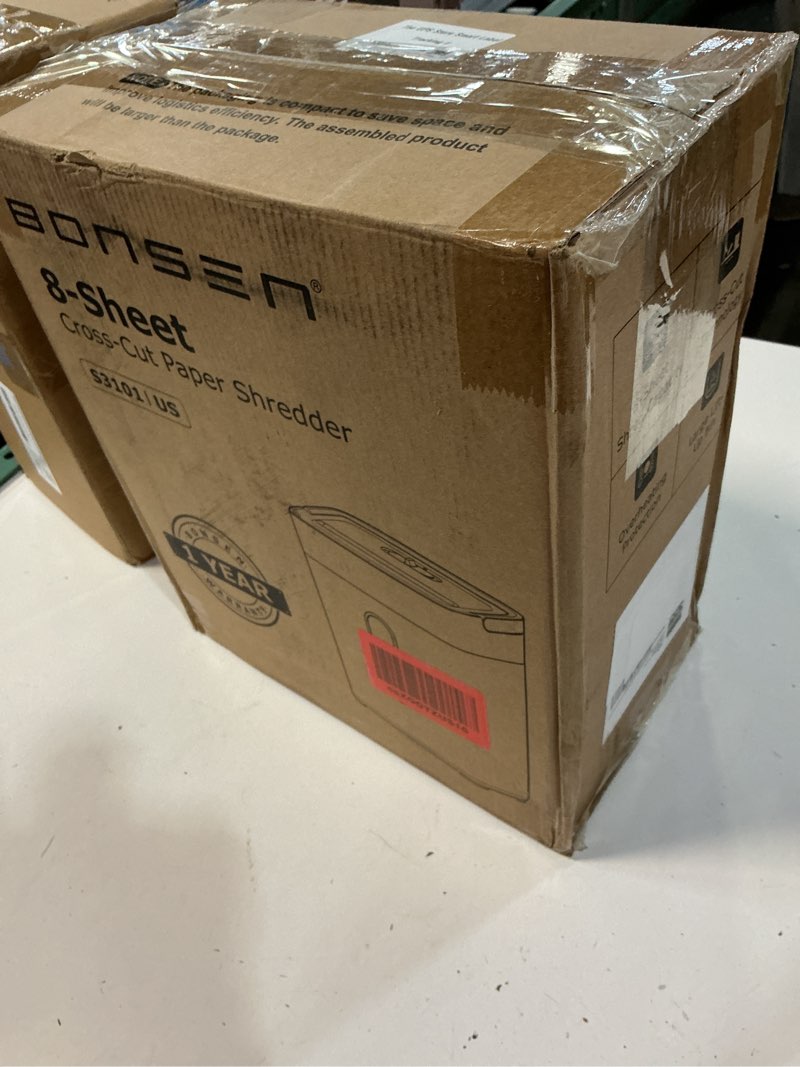 Condition photo showing New/Like New for bonsen shredder for home office, 4 gallons 8-sheet cross cut credit card shredder, small paper shredder for home use, high security level p-4, etl certification (s3101) black