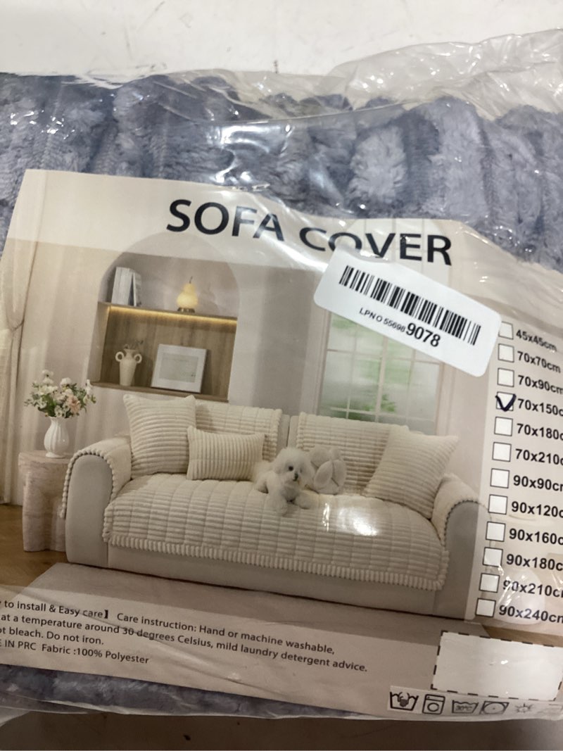Condition photo showing As Is for fuzzy pet couch covers for dogs washable, thick couch covers for 2 cushion sofa pet friendly, non slip plush dog couch cover for for sectional, loveseat (light gray, 27.6" x 59") light gray 27.6" x 59" 1 pack