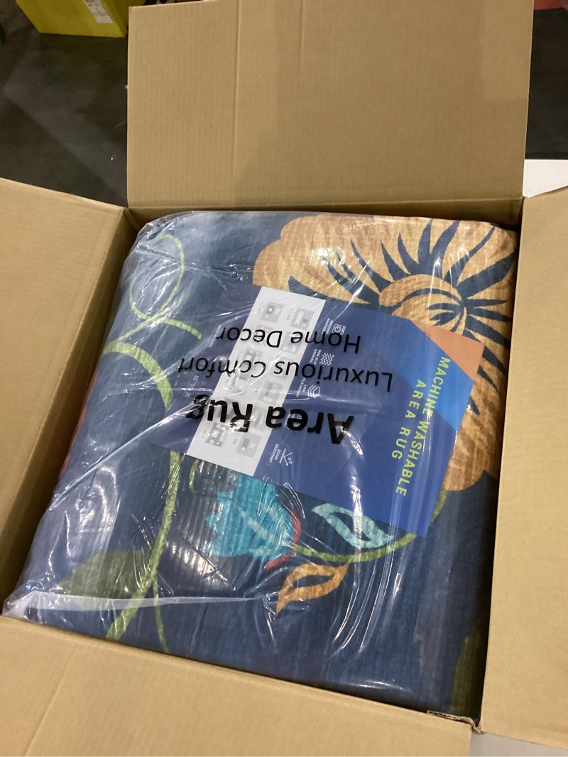 Condition photo showing New/Like New for GarveeHome Jungle 8x10 Area Rug Washable Rugs for Living Room, Forest Rug Non Slip Low Pile Soft Indoor Stain Resistance Animal Print Carpet for Bedroom Dining Room Playroom Nursery, Blue Blue 8' x 10' (Rectangular)