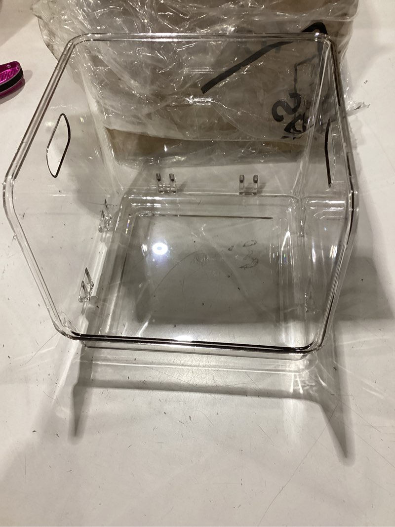Condition photo showing New/Like New for 4 pcs clear plastic storage bins stackable pantry storage organizer kitchen cabinet organizers ideal containers for coffee pod tea sugar bag fridge caddy office